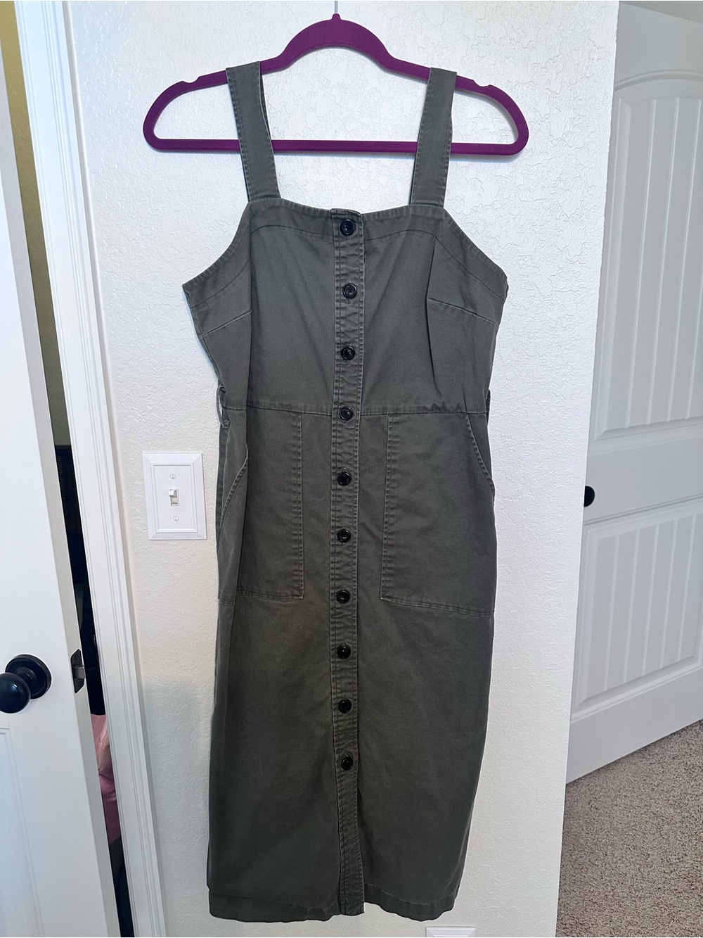 Universal Thread Olive Button-Front Midi Dress with Pockets